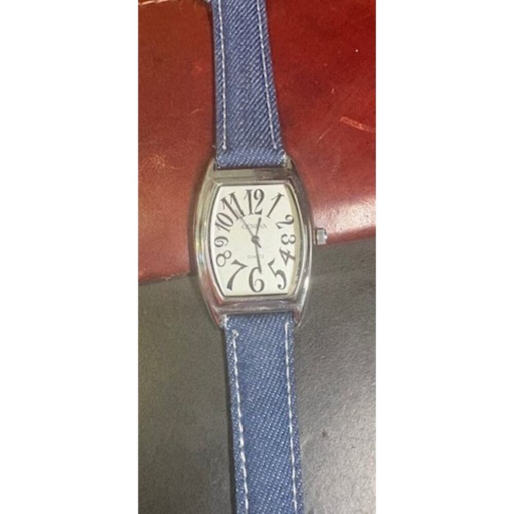 Women's 32mm Silver Tone Geneva Watch, Denim Band - Picture 2 of 3